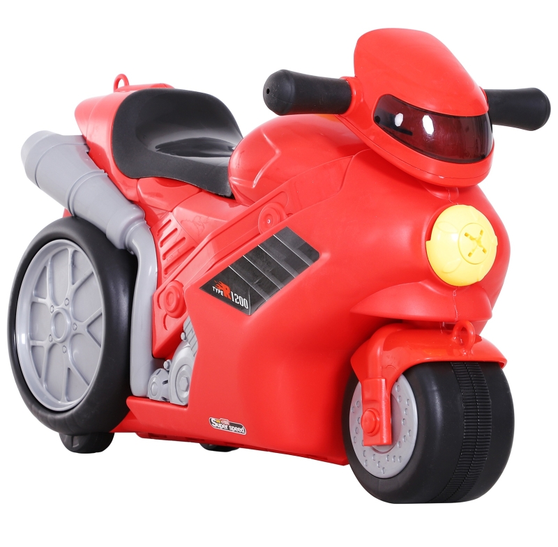 HOMCOM® Kinderkoffer Motorrad Kindergepäck Handgepäck mit Gurt zum Sitzen Rot Räder