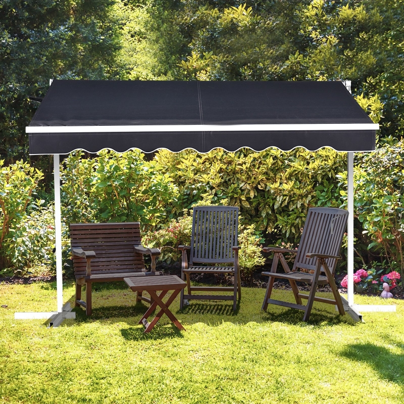 Outsunny® Standmarkise Standmarkise LED Solarlichter Faltarm Kurbel Polyester Schwarz