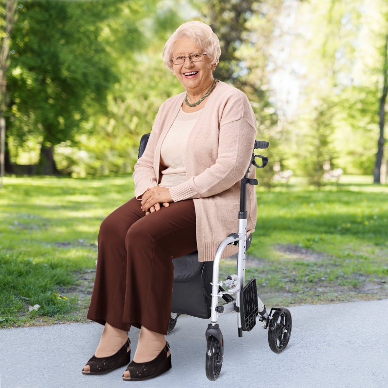 HOMCOM® Rollator | Aluminium, Nylon, PVC | 98 x 62 x 84–97 cm | Schwarz, Silber