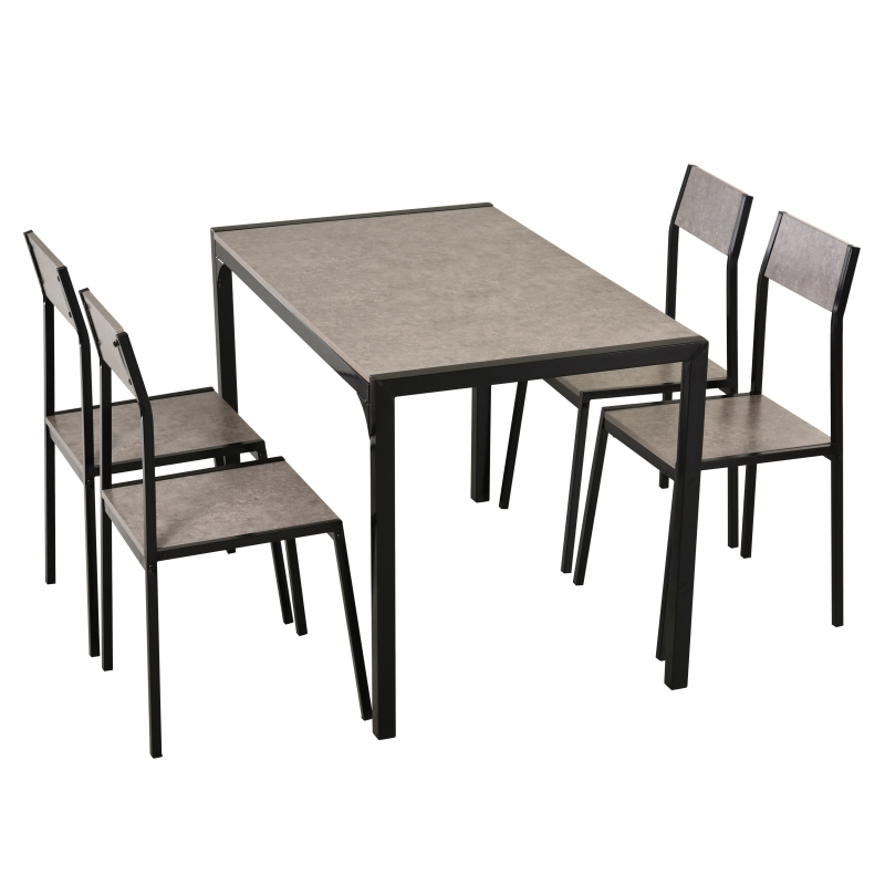 HOMCOM® Essgruppe mit 4 Stühlen Esszimmergarnitur Sitzgruppe Tischgruppe Grau