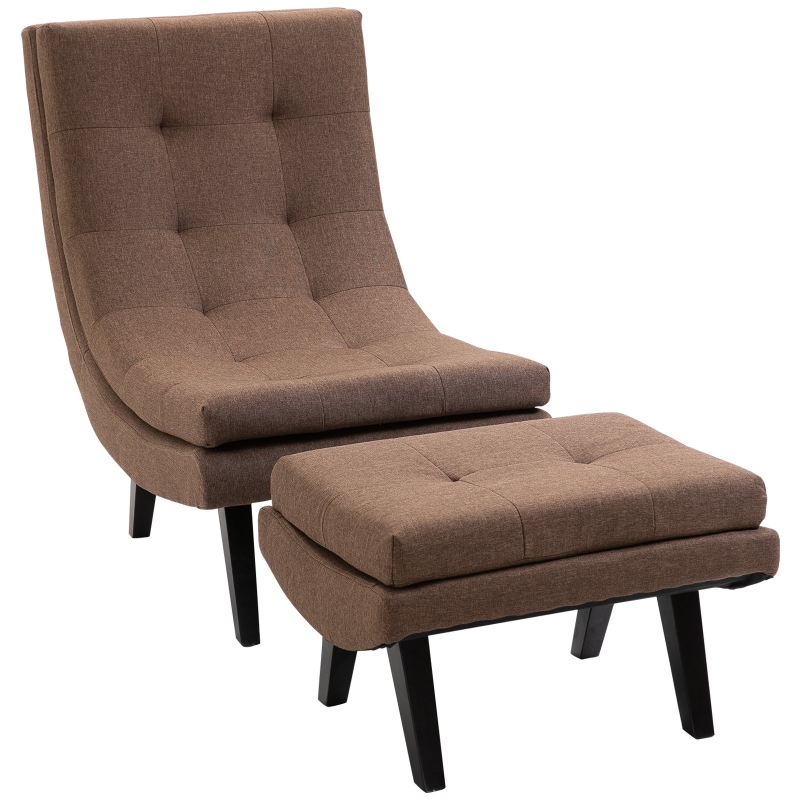 HOMCOM Sessel mit Fußhocker | Chaiselongue | Leinen | 65 x 94 x 92 cm | Braun
