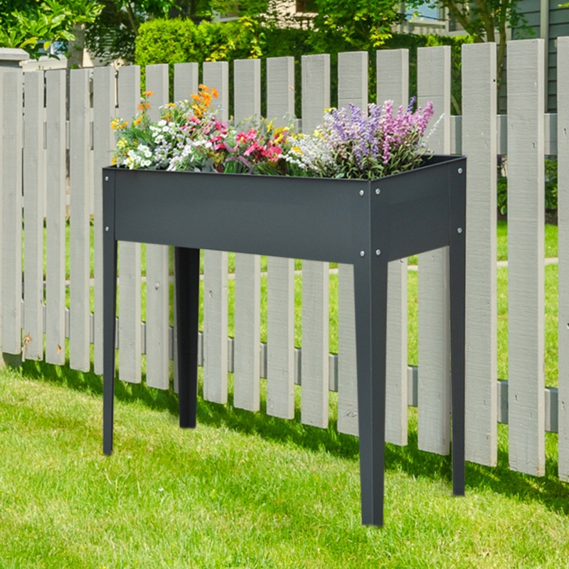 Outsunny® Hochbeet Kräuterbeet Pflanzkasten 3 Abflusslöchern Blumenkasten mit Füßen Metall