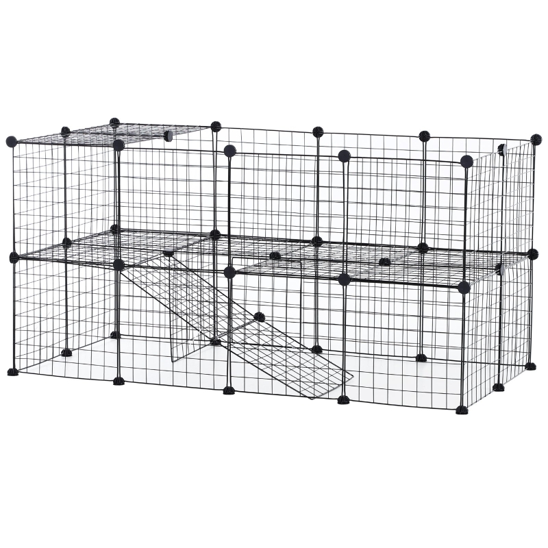 PawHut® Welpenauslauf Laufgitter Laufstall Absperrgitter Kleine Haustiere Viele Formen Schwarz Metall 146 x 73 x 73 cm