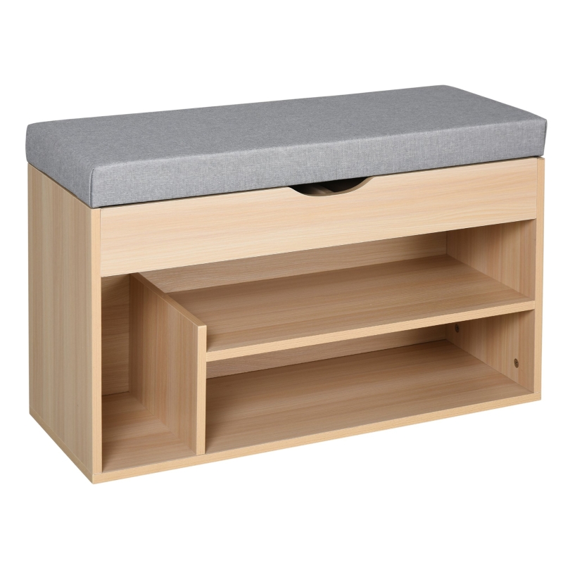 HOMCOM Schuhbank, Sitzbank, Sitztruhe, 2-in-1 Design mit Schuhregal, Versteckten Fach, Leinen, Natur+Grau, 80 × 30 × 48 cm
