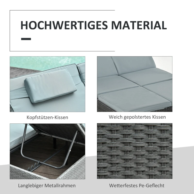 Tweepersoons ligbed van poly-rotan ligstoel voor 2 personen met zonnedak staal