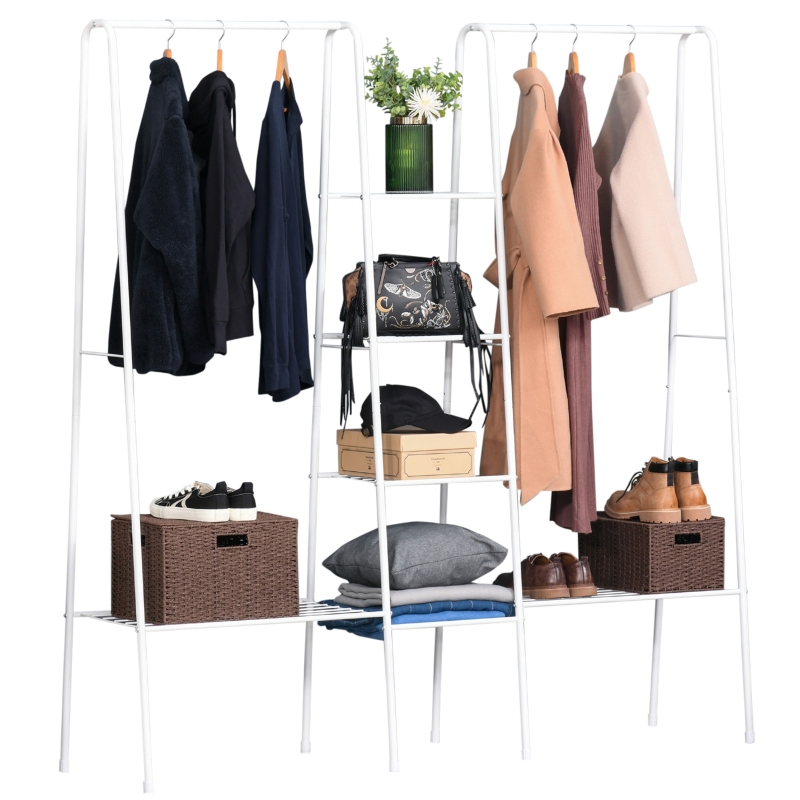 HOMCOM® Kleiderständer mit 6 Regale Schuhablage Kleiderstange Garderobenständer Stahl