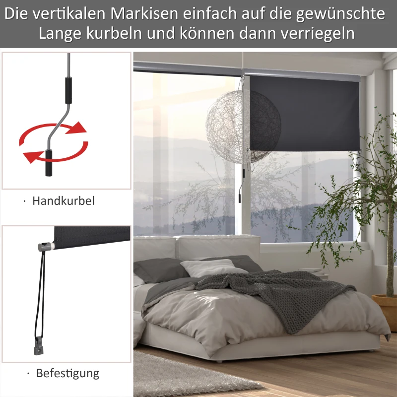 Verticale luifel aluminium balkonzonwering met handslinger donkergrijs 160 x 250 cm