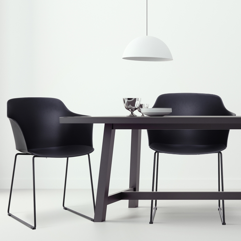 HOMCOM® Esszimmerstühle 2er-Set Essstühle Metallbeine mit Möbelgleitern PP Schwarz 58 x 51,5 x 82 cm