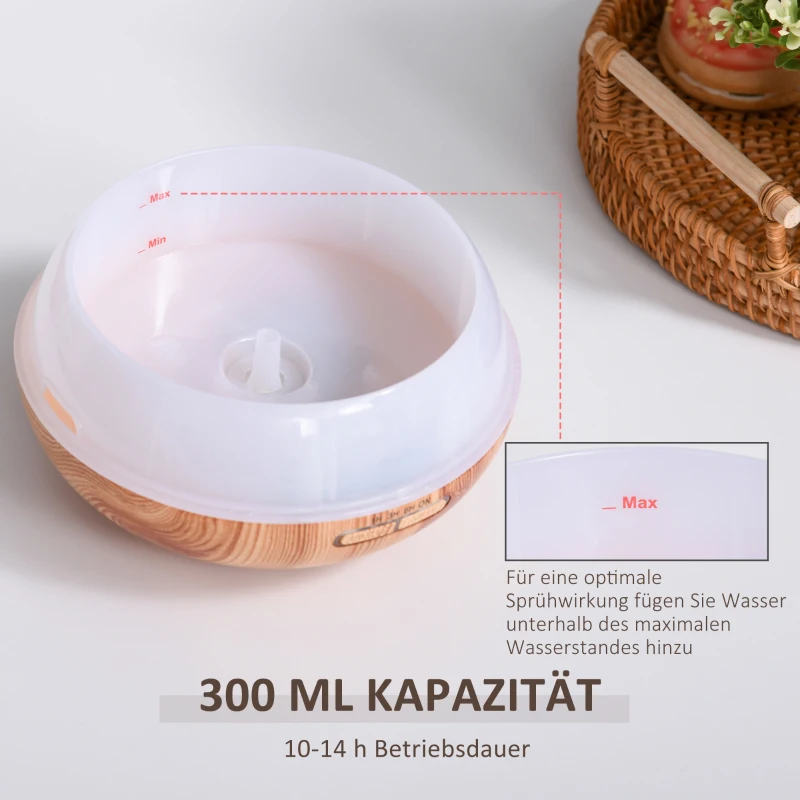 HOMCOM Aroma diffuser luchtbevochtiger automatische uitschakeling kleurwissel 300 ml naturel