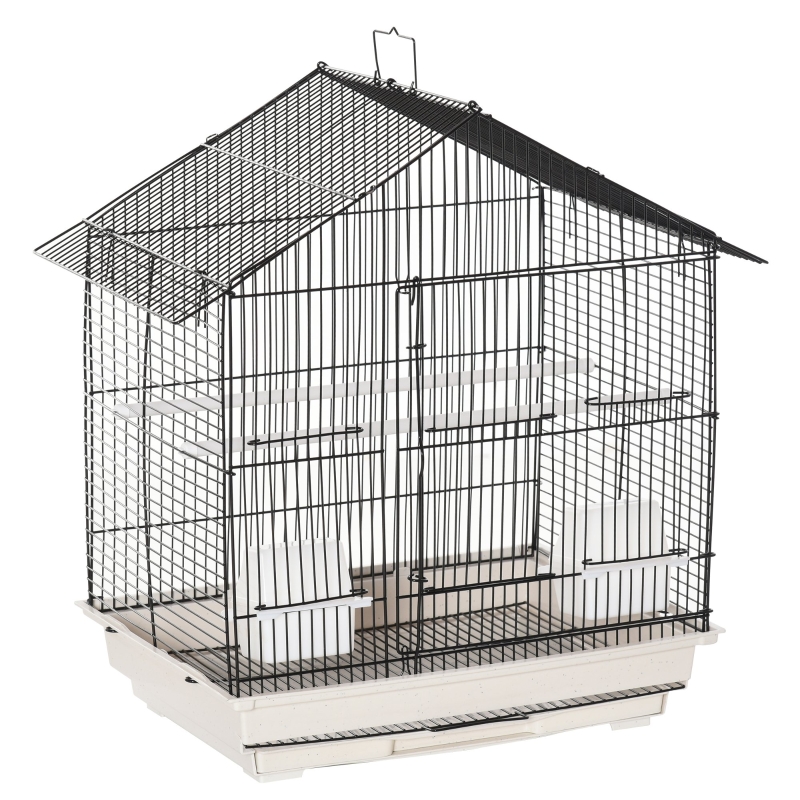 PawHut® Papageienkäfig Vogelkäfig Vogelhaus Vogelvoliere für Papagei mit 2 Futternäpfe Weiß