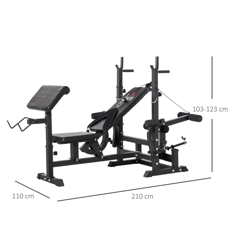HOMCOM Multi-trainingsbank met halterrek halterbank verstelbaar multi-gym