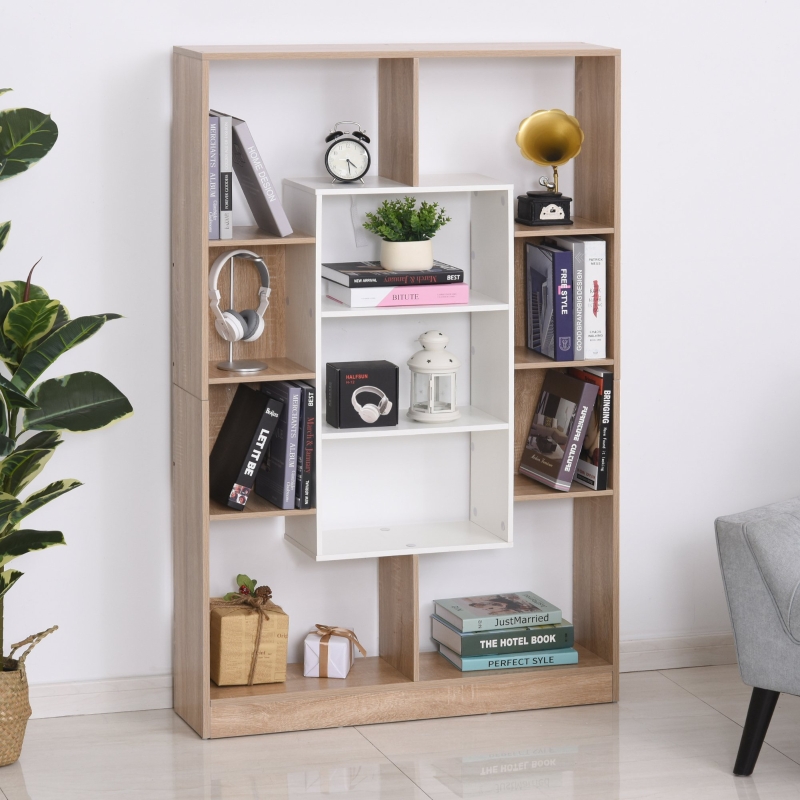 HOMCOM® Bücherregal Standregal Büroregal Aktenregal E1 Spanplatte Natur+Weiß 95x22x150cm