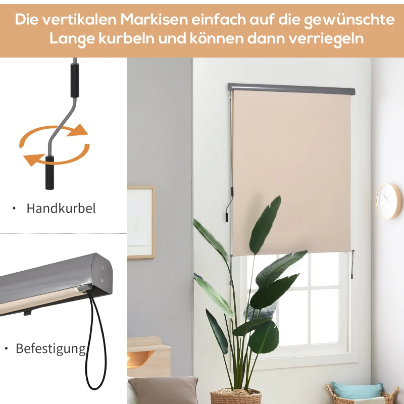 Verticale luifel aluminium balkonluifel met handslinger crèmewit 160 x 250 cm