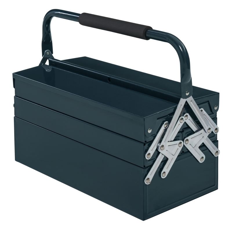 DURHAND® Werkzeugkasten 5 Fächer Werkzeugkoffer Stahl Dunkelgrün 45x22,5x34,5cm