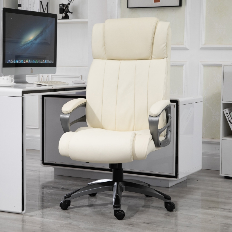 Vinsetto® Massagebürostuhl Drehstuhl höhenverstellbar Chefsessel Massagesessel Cremeweiß
