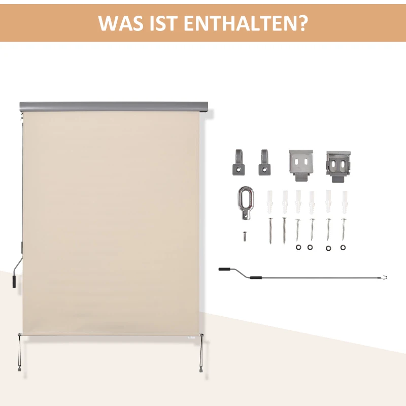 Outsunny Zijmarkise, Balkonzonwering, weerbestendig, veerrolmechanisme, 200 cm x 140 cm, Crèmewit