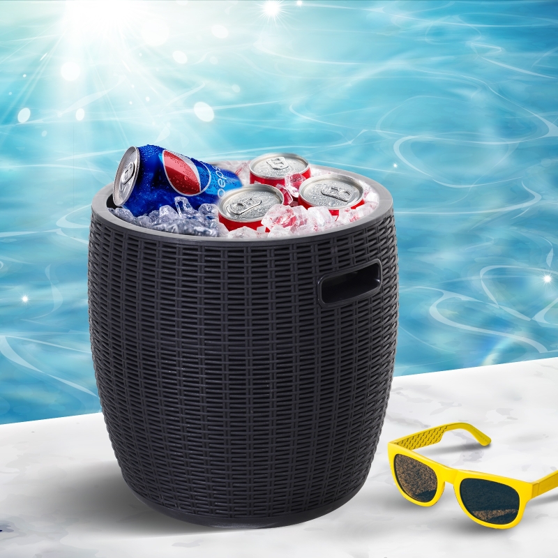 Outsunny® Beistelltisch Eiskübel Einsbehälter mit Deckel 45L Getränkekühler PP Schwarz