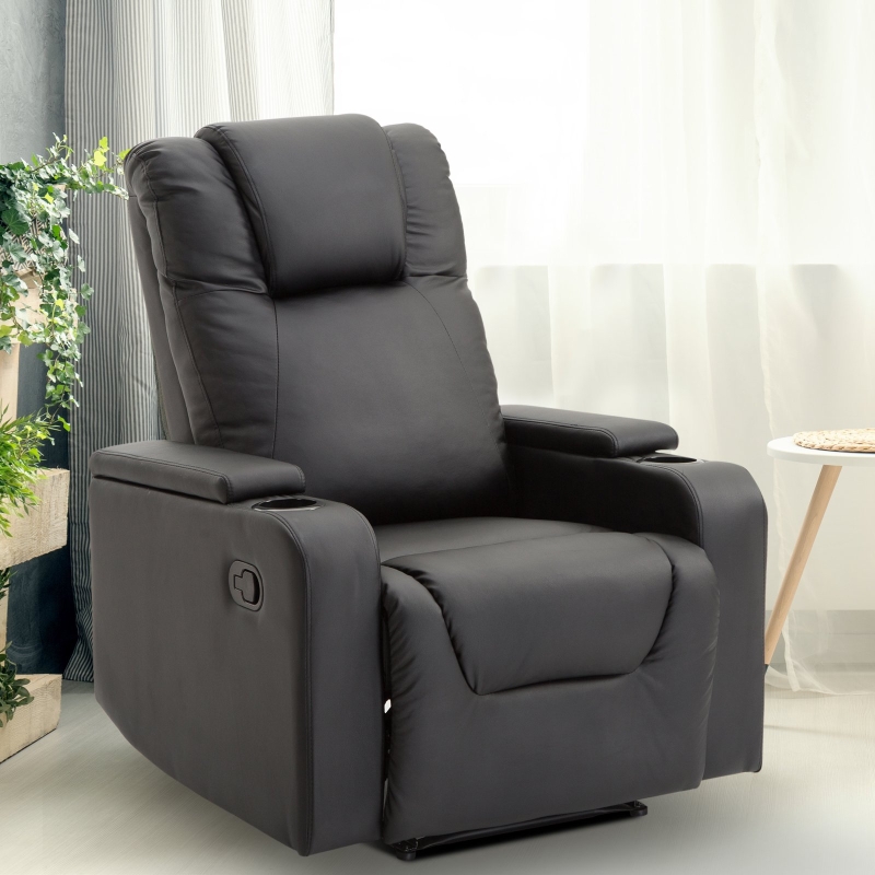 HOMCOM® Relaxsessel | Fernsehsessel | Kunststoff, Schaumstoff, Stahlfüße | 85 × 98 × 103 cm | Schwarz