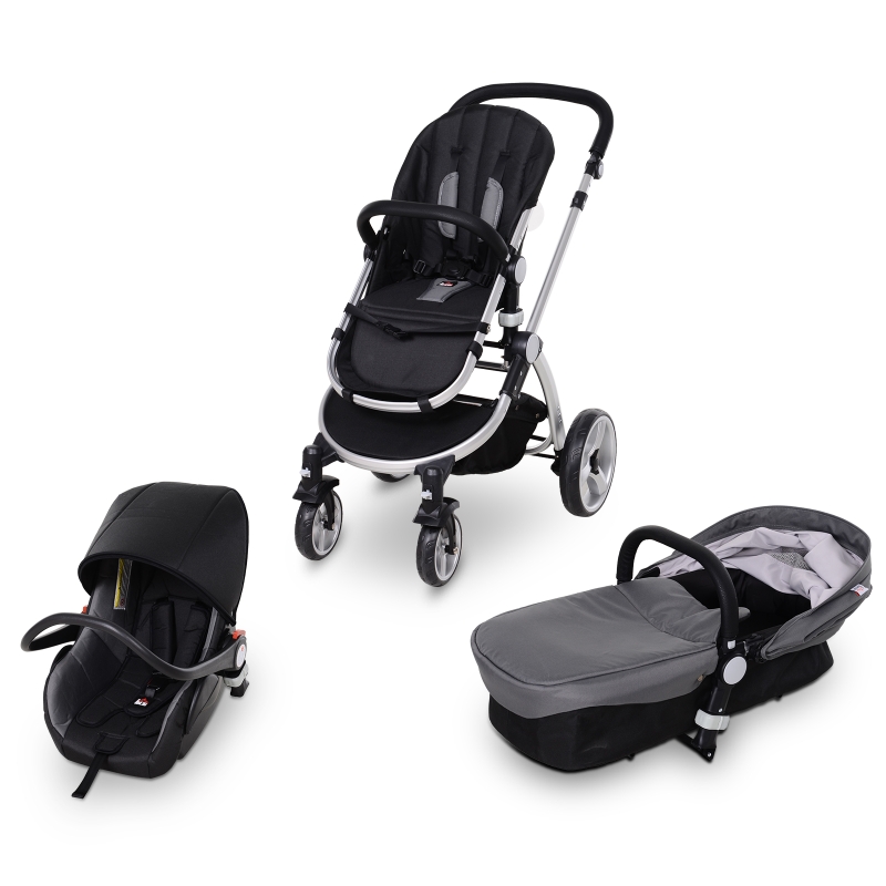 HOMCOM® Kinderwagen 3-in-1 Buggy Babyschale Babywanne Auto-Kindersitz 0-36 Monate Grau