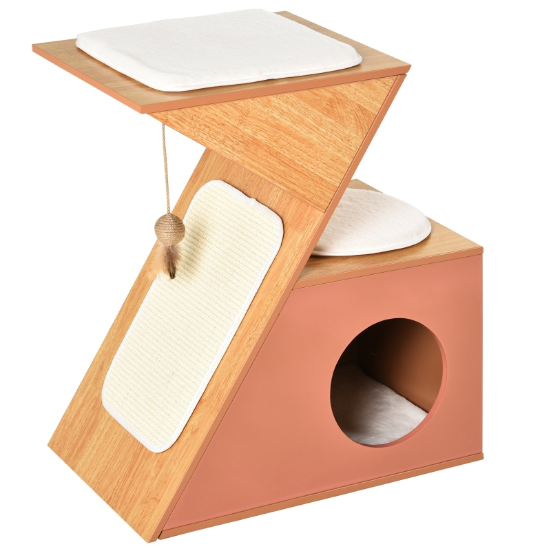 PawHut Katzenhaus mit Spielsisal und Spielbällen, MDF, Sisal, Orange