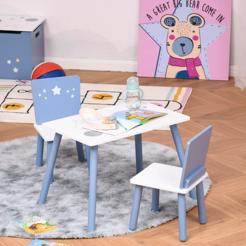 HOMCOM 3-delige kinderzitgroep met kindertafel kinderstoel kindermeubel blauw + wit