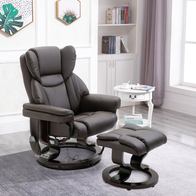 HOMCOM Massagesessel mit Fußhocker | Heizfunktion | 135° Neigung | 79 x 82 x 101 cm | Braun