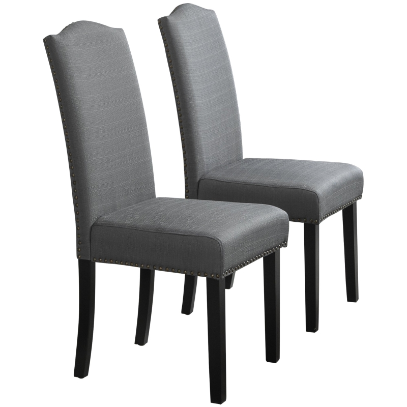 HOMCOM Esszimmerstühle 2er Set Küchenstuhl mit Rückenlehne, Sitzfläche aus Leinen, Schaumstoff, E1 MDF Kautschukholz, Grau, 47x63,5x103,5 cm