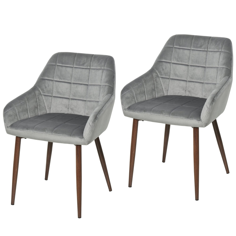 HOMCOM® Esszimmerstühle 2er Set, Küchenstuhl mit Rückenlehne Samt Dunkelgrau