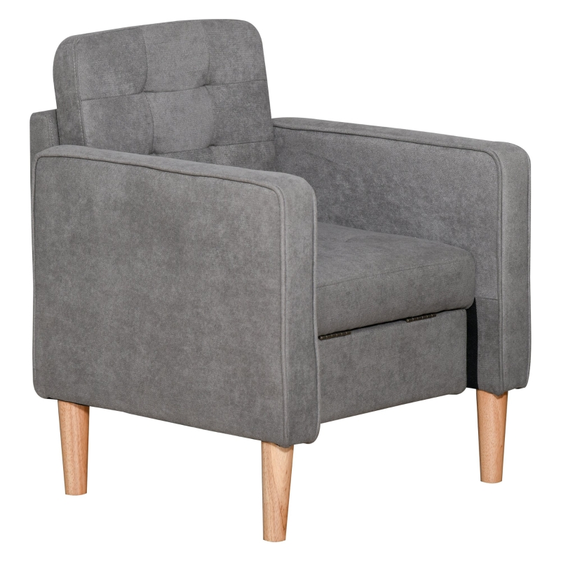 HOMCOM® Einzelsessel Relaxsessel mit Stauraum Polstersessel Sofa Holzfüße Polyester