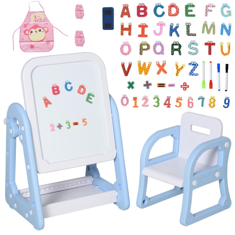 HOMCOM® Kindertafel mit Kinderstuhl Schreibtafel magnetisch Spieltafel 3-6 Jahre Blau