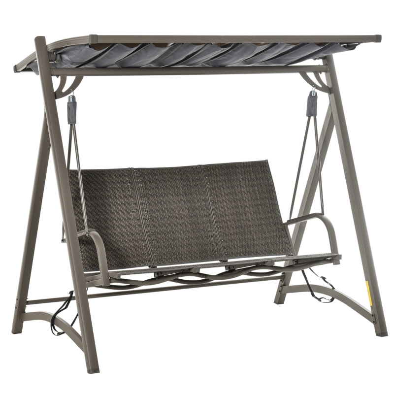 Outsunny 3-Sitzer Rattan Hollywoodschaukel Gartenschaukel mit verstellbares Sonnendach Schaukelbank Aluminium Braun+Grau197 x 122 x 178 cm