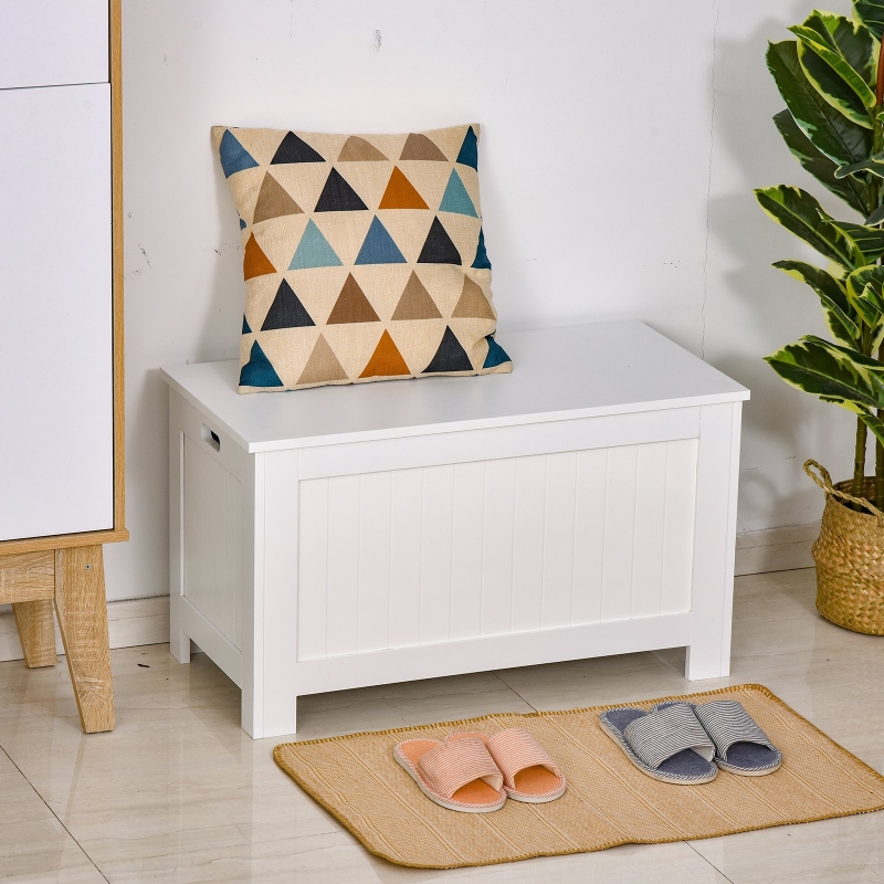 HOMCOM® Aufbewahrungsbox Truhe Sitzbank Auflagenkiste MDF-Platte Weiß 81x40x46cm