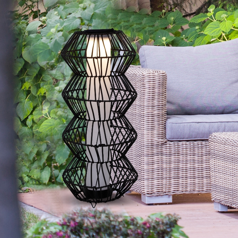 Outsunny LED Solarleuchte, Rattan Garten-Stehleuchte, Kaffee