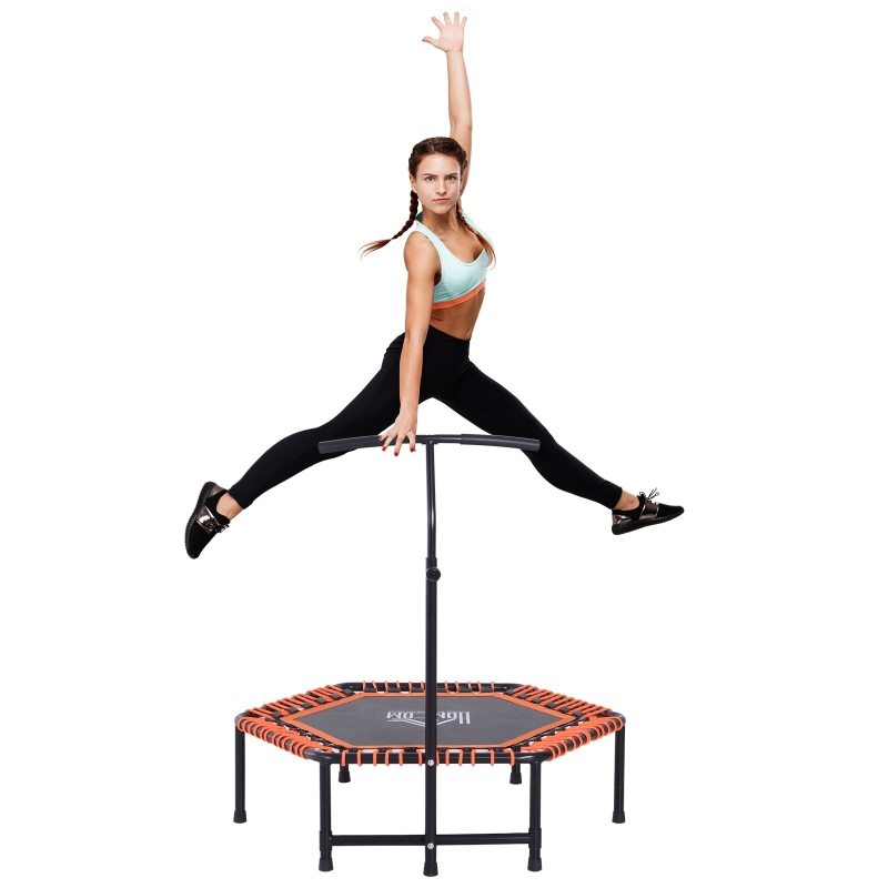 HOMCOM Fitness-Trampolin, Trampolin, Gartentrampolin für Joga, Stahl+PP+EVA, Schwarz+Orange, 121,92 x 121,92 x 138 cm