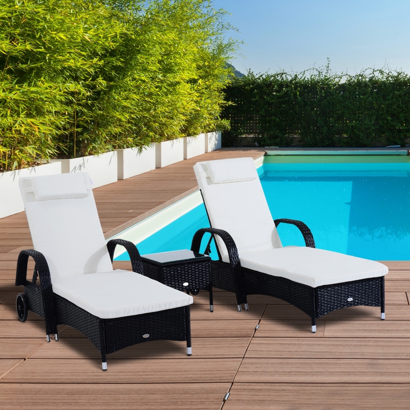 Outsunny® Sonnenliege Tisch 3er Set Gartenmöbel Polyrattan Schwarz