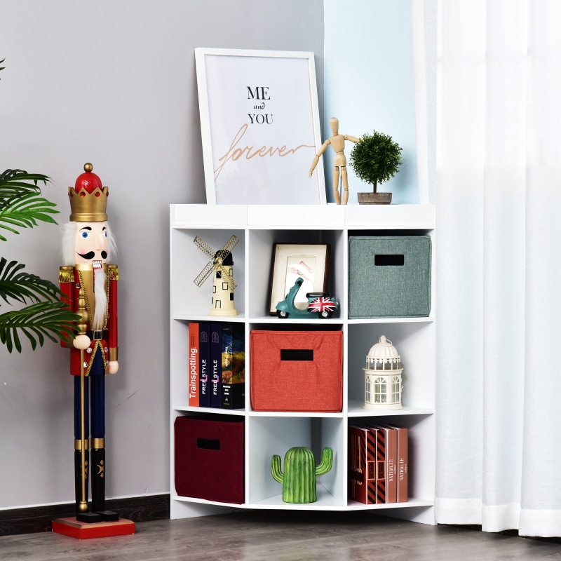 HOMCOM® Eckregal Aufbewahrungsregal Standregal 3 Schubladen Platzsparend MDF Weiß