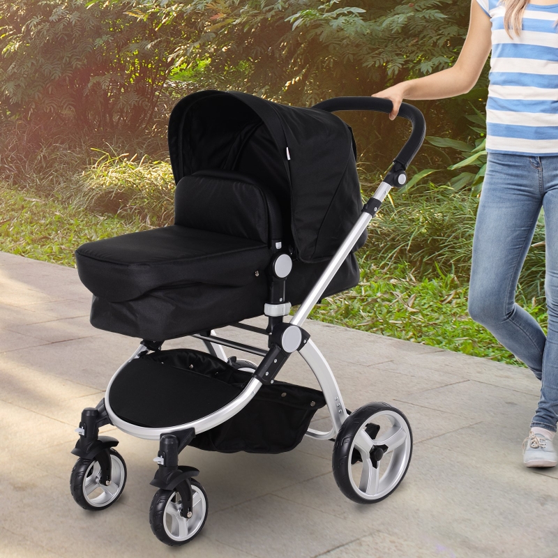 HOMCOM® Kinderwagen 3-in-1 Buggy Babyschale Babywanne Auto-Kindersitz Dunkelgrau