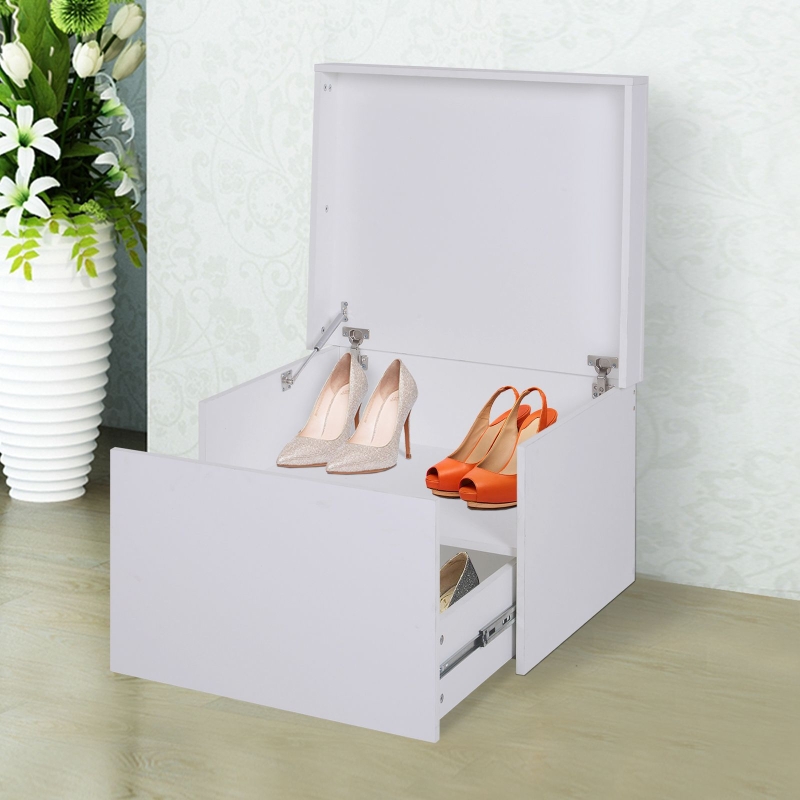 HOMCOM® Schuhschrank Schuhregal Schuhbank mit Schublade und Klappe Holz Weiß 70 x 60 x 42 cm
