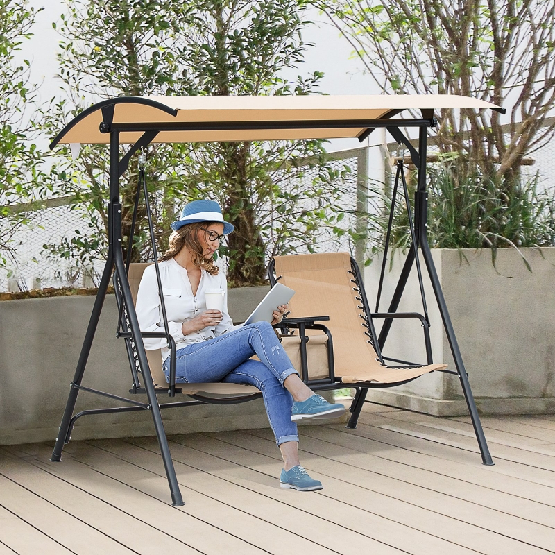 Outsunny® Hollywoodschaukel Gartenschaukel Sonnendach Aufbewahrungsbox Becherhalter Teslin
