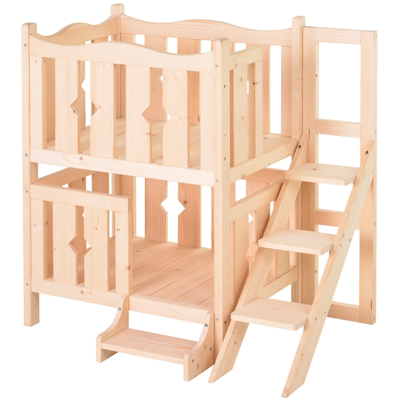 PawHut® Katzenbett 2 Ebenen Haustierbett Welpenbett Katzenhaus mit Treppe Tannenholz