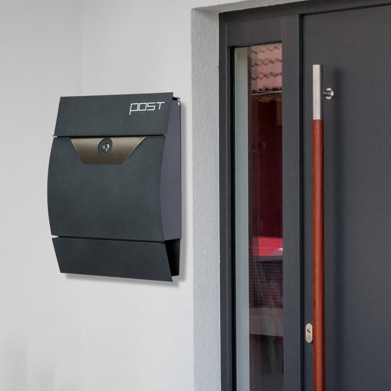 HOMCOM Briefkasten Postkasten Wandbriefkasten mit Zeitungsfach abschließbar 2 Schlüssel Stahl Grau 35 x 9,5 x 44,5cm