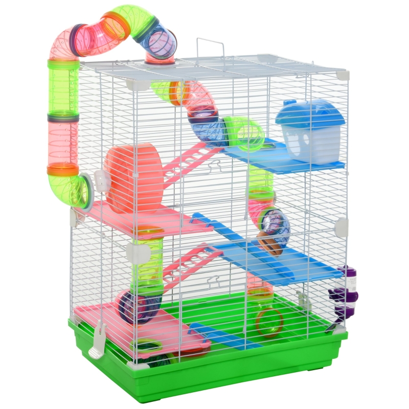PawHut® Hamsterkäfig mit Zubehör Nagerkäfig Mäusekäfig Hamster Rohrsystem Grün+ Weiß