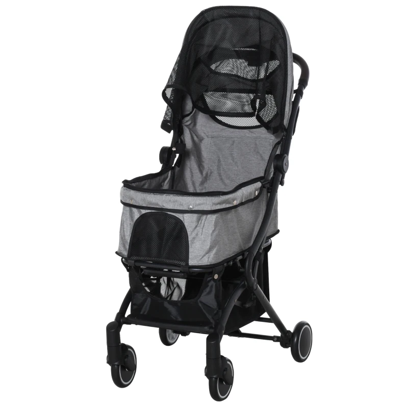 PawHut hondentrolley hondenbuggy buggy voor katten met boodschappentas inklapbaar aluminium grijs