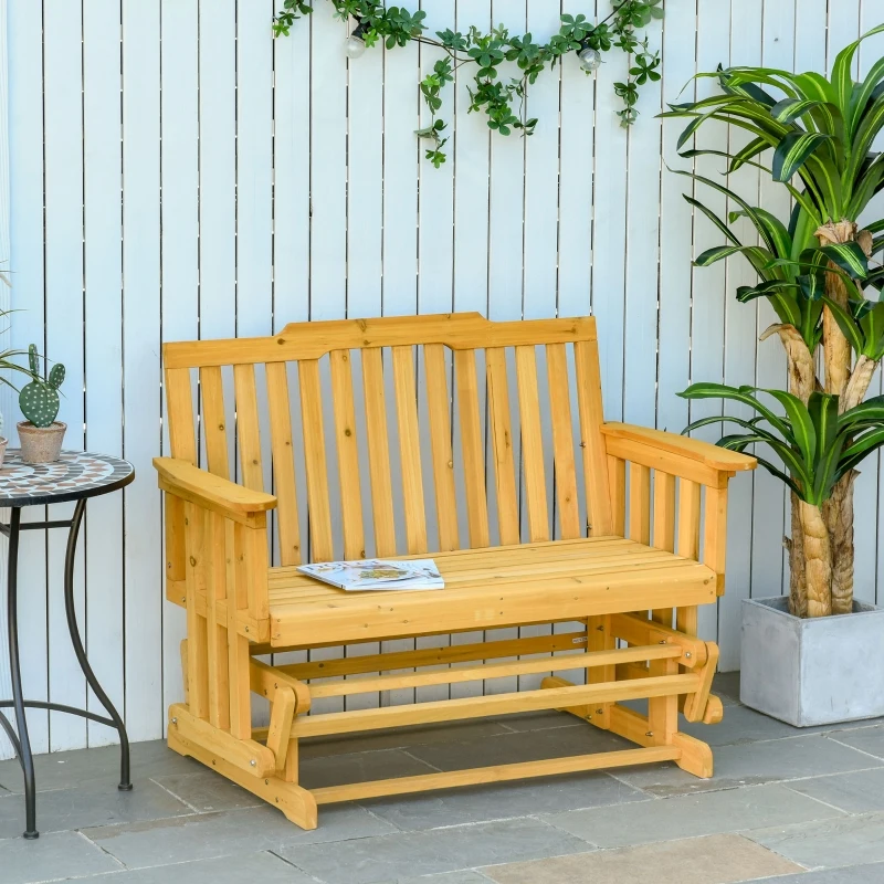 Outsunny 2-zits schommelstoel met armsteunen tuinstoel schommelstoel massief hout naturel