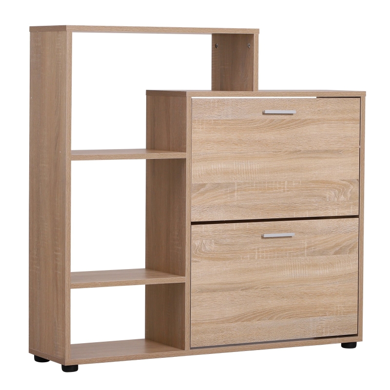 HOMCOM Schuhregal Schuhschrank Schuhkommode Schuhkipper Aufbewahrungsschrank 2 Klappen 20 Schuhe Holz Natur 101,5 x 25,5 x 98 cm