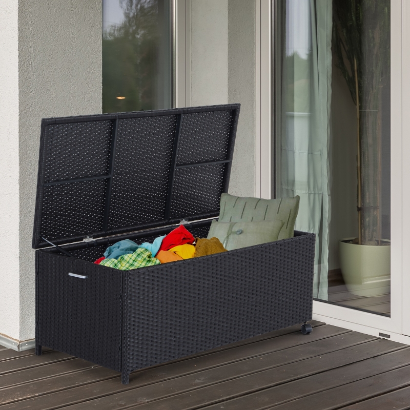 Outsunny® Polyrattan Auflagenbox Gartentruhe mit Rollen