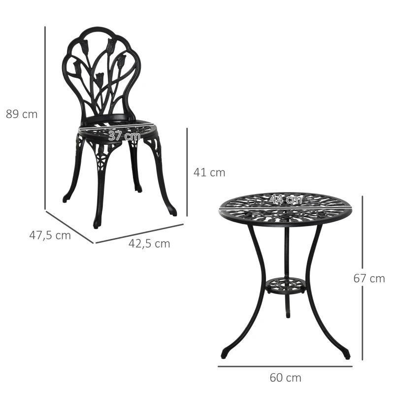 zitgroep 3-delige eetgroep tuinmeubelset 1 tafel + 2 stoelen aluminium zwart