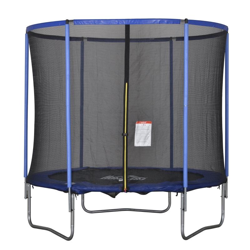 HOMCOM Trampolin mit Sicherheitsnetz Gartentrampolin für Innen- und Außenbereich Fitnesstrampolin für Kinder und Erwachsene Stahl Blau+Schwarz bis 113,6 kg Ø244 x 240H cm