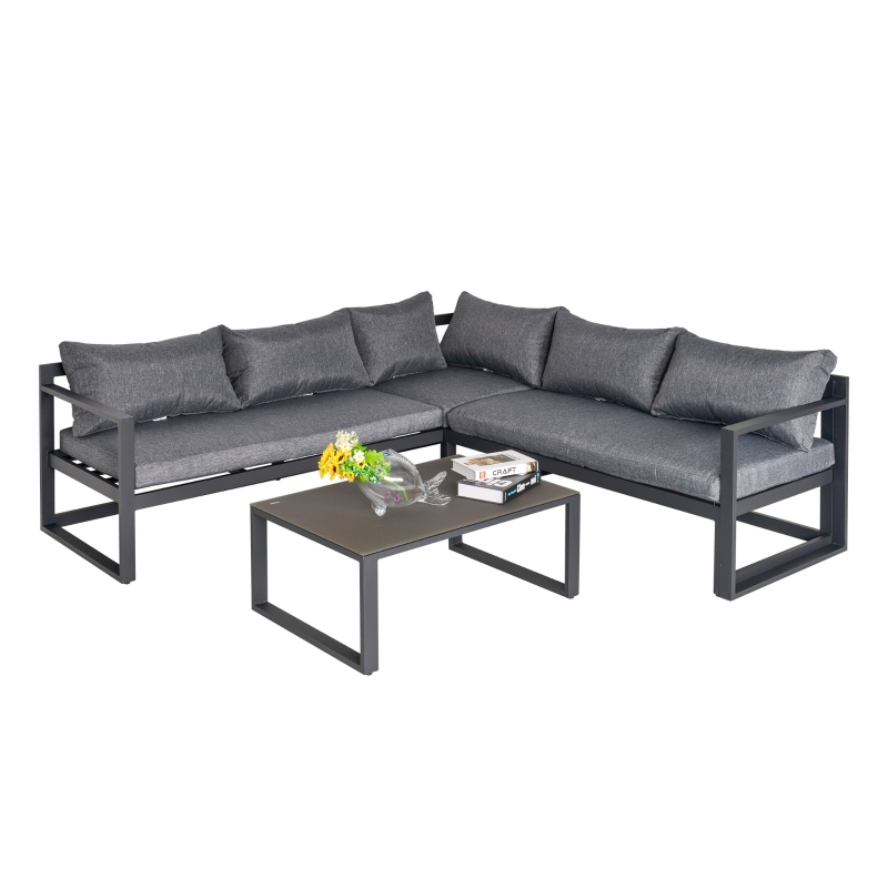 Outsunny 3-tlg. Gartengarnitur Gartenmöbel-Set 4-stufig verstellbar Gartenliege Gartenset Sitzgruppe mit Beistelltisch Sofa mit Kissen Outdoor Aluminium Grau