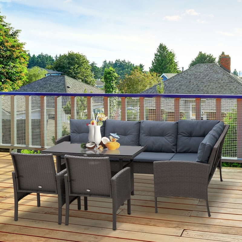 Outsunny® Rattan Gartenmöbel 5-tlg. Sitzgarnitur Outdoor-Sitzgruppe Loungeset Metall Grau